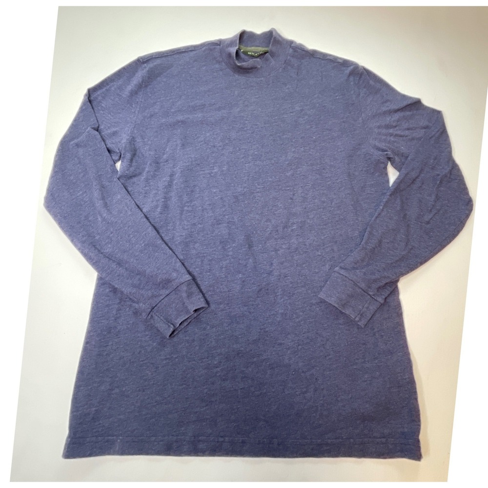 Orvis Mens Shirt Mock Neck Long Sleeve Cotton Blend Large Purple Blue Gorpcore
